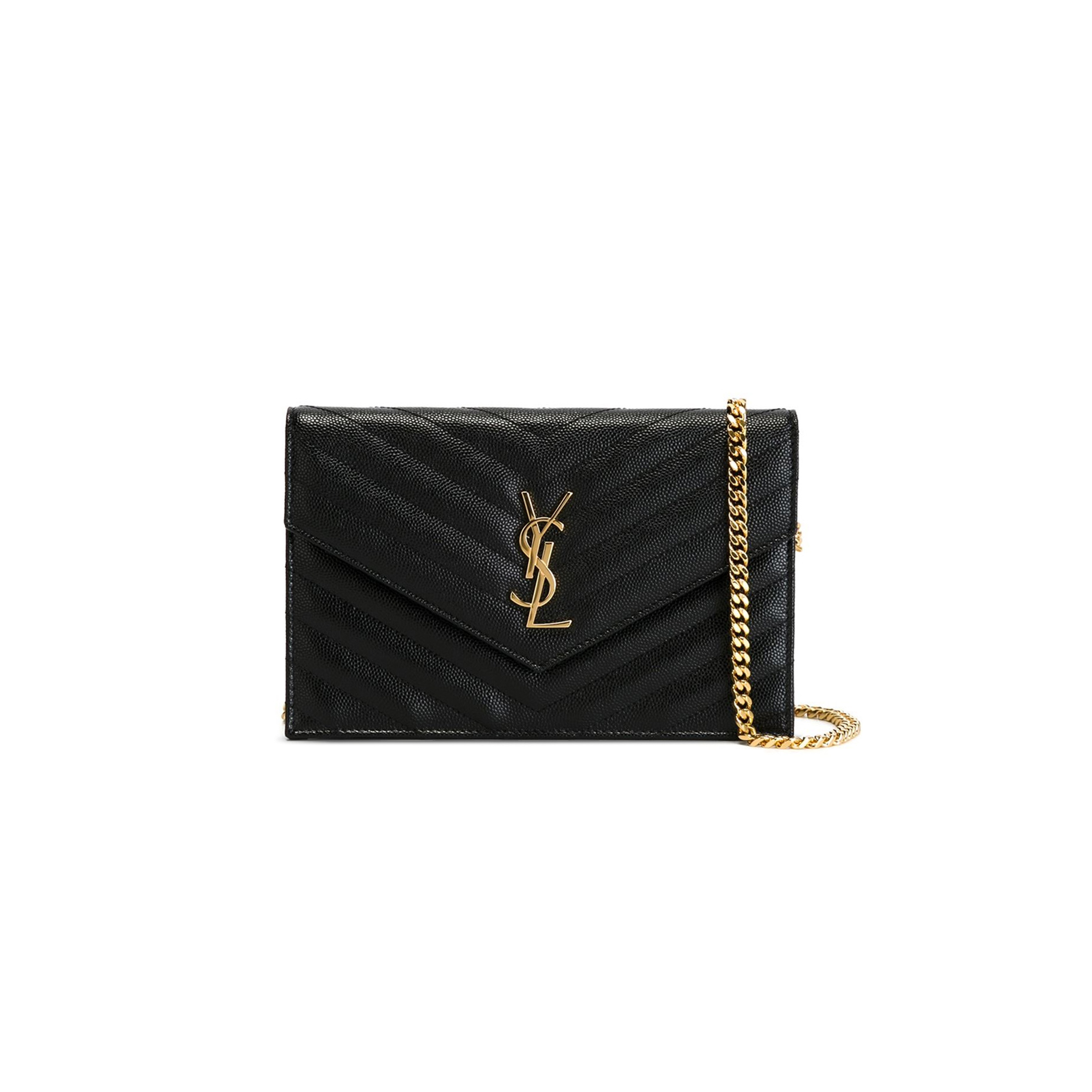 Y*S*L CASSANDRE ENVELOPE CHAIN WALLET IN GRAIN DE POUDRE LEATHER 393953BOW011000 (19*11.5*4cm)